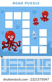 Education game for children road puzzle help octopus move to the baby octopus printable underwater worksheet