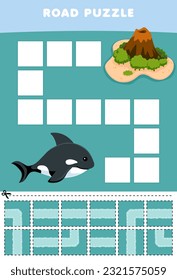 Education game for children road puzzle help whale move to the island printable underwater worksheet