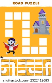 Education game for children road puzzle help dracula move to the castle printable halloween worksheet