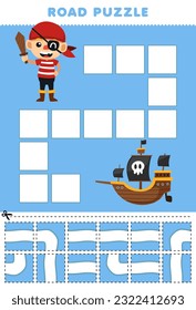 Education game for children road puzzle help pirate boy move to the ship printable halloween worksheet