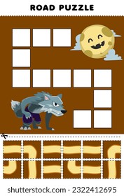 Education game for children road puzzle help werewolf move to the moon printable halloween worksheet