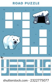 Education game for children road puzzle help polar bear move to the den printable winter worksheet