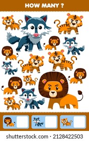 Juego de educación para niños que buscan y cuentan actividad para el preescolar cuántos tigre lobo tigre tigre tigre tigre tigre tigre tigre tigre de carnívoro