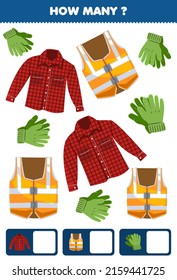 Education game for children searching and counting how many objects cartoon wearable clothes flannel emergency vest gloves