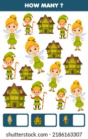 Education Game For Children Searching And Counting How Many Objects Of Cute Cartoon Spooky House Fairy Dwarfs Costume Halloween Printable Worksheet