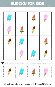 Education game for children sudoku for kids with cartoon popsicle ice pictures