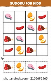 Education game for children sudoku for kids with cartoon food salmon egg sausage beef pictures
