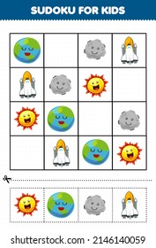 Juego de educación para niños sudoku para niños con dibujos animados sistema solar planeta Tierra espacial imagen solar