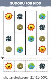Education game for children sudoku for kids with cute cartoon solar system planet earth black hole sun picture