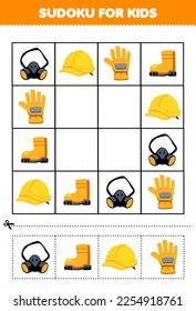 Education game for children sudoku for kids with cute cartoon masker boot helm glove printable tool worksheet