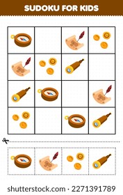 Education game for children sudoku for kids with cute cartoon compass treasure map coin spyglass printable pirate worksheet