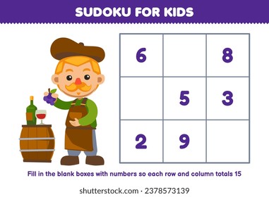 Juego de educación para niños sudoku número para niños ayuda a un tierno creador de dibujos animados llenar la hoja de trabajo de la granja imprimible