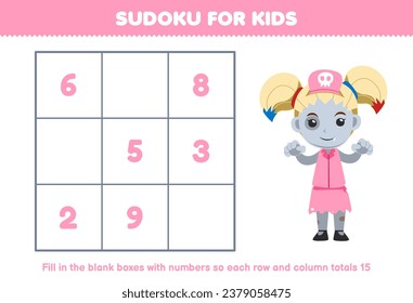 Education game for children sudoku number for kids help cute cartoon zombie nurse girl fill the box printable halloween worksheet