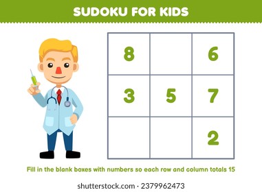 Education game for children sudoku number for kids help cute cartoon doctor fill the box printable profession worksheet