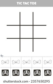 Education game for children tic tac toe set with cute cartoon bone and rib xray picture printable anatomy and organ worksheet