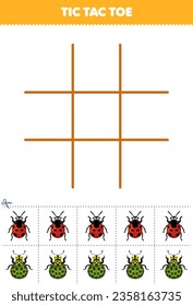 Education game for children tic tac toe set with cute cartoon ladybug picture printable bug worksheet