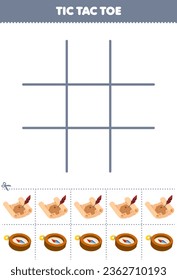 Education game for children tic tac toe set with cute cartoon treasure map and compass picture printable pirate worksheet