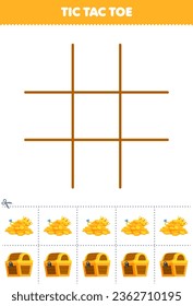 Education game for children tic tac toe set with cute cartoon gold and treasure chest picture printable pirate worksheet