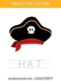 Education game for children trace the letter of cute cartoon hat printable pirate worksheet