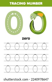 Education game for children tracing number zero with cute cartoon eel picture printable underwater worksheet