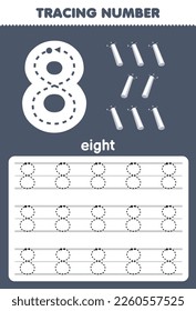 Education game for children tracing number eight with white chalk picture printable tool worksheet