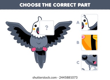 Education game choose the correct part to complete a cute flying bird picture pet worksheet