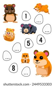 Education game for complete the sequence of number with cute hamster printable pet worksheet