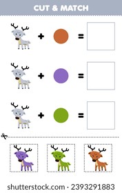 Recorte de juego educativo y combinación de color de la hoja de cálculo tierno del ciervo de dibujos animados imprimible animal