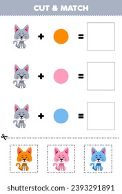 Education game cut and match combination color of cute cartoon cat printable animal worksheet