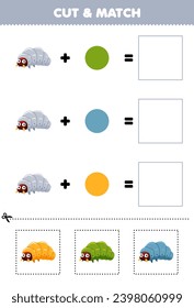 Education game cut and match combination color of cute cartoon maggot printable bug worksheet