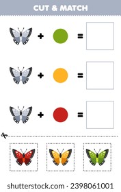 Education game cut and match combination color of cute cartoon butterfly printable bug worksheet