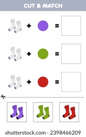 Education game cut and match combination color of cute socks printable clothes worksheet