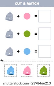 Education game cut and match combination color of cute beanie hat printable clothes worksheet