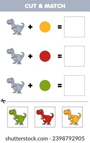 Education game cut and match combination color of cute tyrannosaurus printable dinosaur worksheet