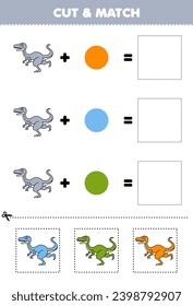 Education game cut and match combination color of cute velociraptor printable dinosaur worksheet