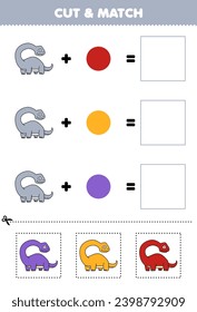 Recorte de juego educativo y color de combinación del lindo brontosauro hoja de cálculo de dinosaurio imprimible
