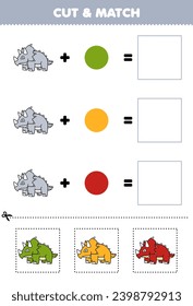 Education game cut and match combination color of cute triceratops printable dinosaur worksheet