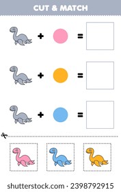 Education game cut and match combination color of cute plesiosaurus printable dinosaur worksheet