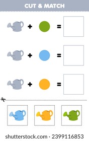Education game cut and match combination color of cute watering can picture printable farm worksheet