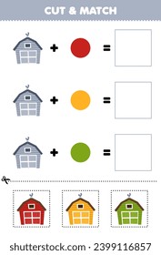 Education game cut and match combination color of cute barn picture printable farm worksheet