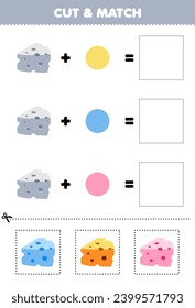 Education game cut and match combination color of cute cartoon cheese printable food worksheet