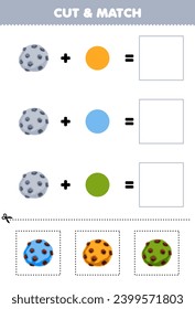Education game cut and match combination color of cute cartoon cookies printable food worksheet