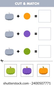 Recorte de juego educativo y coincidencia color de combinación de calabaza lindo hoja de cálculo de vegetales imprimibles