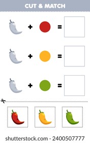 Education game cut and match combination color of cute chilli printable vegetable worksheet