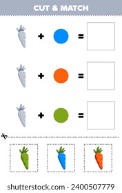 Education game cut and match combination color of cute carrot printable vegetable worksheet
