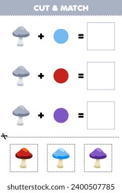 Cortar juego educativo y coincidir color de combinación de hongos lindo hoja de cálculo de vegetales imprimibles para hongos