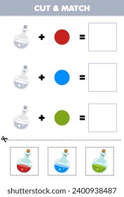 Cortar juego educativo y coincidir color de combinación de botellas de poción tierno hoja de cálculo imprimible de halloween