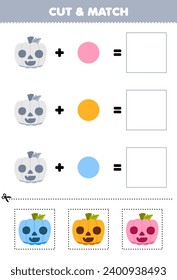 Education game cut and match combination color of cute pumpkin face printable halloween worksheet
