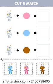 Education game cut and match combination color of cute voodoo doll printable halloween worksheet