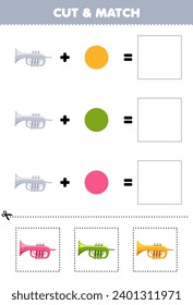 Unterrichtsspielschnitt und Kombinationsfarbe für süße Trompete, druckbare Musikinstrumentenblatt